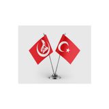 Bozkurt Hilal Kırmızı Sancak Bayrak MHP ve Türk Bayrağı İkili Saten Masa Bayrağı Takımı