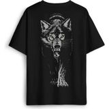 Bozkurt Kurt Kafası Wolf Gri Bozkurt Sırt Ön Baskılı Oversize Tişört Unisex T-Shirt - Siyah - M