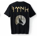 Bozkurt Kurt Türk Dolunay Göktürkçe Ay Baskılı Oversize Unisex Tişört T-Shirt - Siyah