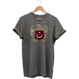 Bozkurt Sembolü ve Türk Bayrağı Türkiye Kurt Baskılı Regular Fit %100 Pamuk Tişört - Antrasit