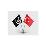 Bozkurt Siyah ve Türk Bayrağı İkili Saten Masa Bayrağı Takımı