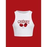 Bozz Collection Kadın Have A Nice Weekend Cherry Kolsuz Halter Yaka Crop Atlet - Beyaz - S - M