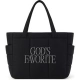 Bozz&Bozz God's Favorite Taş Işlemeli Siyah Kadın Omuz Çantası Büyük Boy Shopper Tote