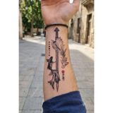 BP Tattoo Kılıç ve Koi Balığı Temalı Japon Yazılı Orta Boy Geçici Dövme