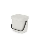 Brabantia - Sort & Go çöp kutusu 3 l – küçük geri dönüşüm kabı – taşıma sapı – bakımı kolay – tezgah veya mutfak dolabı için – mutfak çöp kovası – açık gri – 19 x 14 x 18 cm