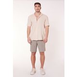 BRACCAS Erkek Beli Lastikli Bağcıklı Keten Karışımlı Slim Fit Jogger Şort Yeşil