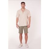 BRACCAS Erkek Beli Lastikli Bağcıklı Pamuk Keten Karışımlı Slim Fit Jogger Şort Haki