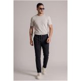 BRACCAS Erkek Siyah Slim Fit Bağcıklı Beli Yarım Lastikli Pamuklu Pantolon