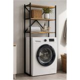Braga Metal 3 Çamaşır Makinesi Üstü Düzenleyici Raf Banyo Dolap, Siyah - Çam, 162 × 70 cm