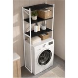 Braga Metal 3 Çamaşır Makinesi Üstü Düzenleyici Raf Beyaz Banyo Düzenleyici Dolap, Beyaz - Siyah, 162 × 70 cm