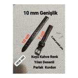 Brality 10 mm Uyumlu Kol Saati Kordonu- KOYU KAHVE Renk Rugan Yılan Desenli Model- Gümüş Renk Toka