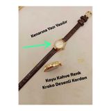 Brality (KİŞİYE ÖZEL YAZI YAZILIR) , Modern Tasarım Vintage Gold Renk Yuvarlak Kasa , Retro Still Koyu Kahve Renk Kordon , BEYAZ Renk Kadran Kadın Kol Saati