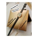 Brality MİNİMAL KARE TASARIM , Retro Yeni Moda.. Vintage Kadın Kol Saati , Oval Gold Renk RETRO Kasa , Siyah Renk Kadran