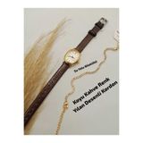 Brality Minimal Vintage Retro Tasarım Kadın Kol Saati- Gold Renk Kasa - Koyu Kahve Renk Yılan Desenli Kordon