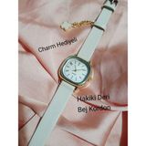 Brality Modern Moda Kadın Kol Saati Vintage Oval Gold Kasa- Hakiki Deri Bej Düz Kordon TT0054 - 20 cm