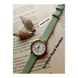 Brality Retro Minimal Model Rakamlı Vintage Still TASARIM, Gold Kasa Kadın Kol Saati, HAKİKİ DERİ - Su Yeşili Renk Kordon , Beyaz Renk Kadran