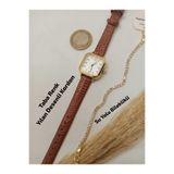 Brality Retro Vintage Model... Kadın Kol Saati...TABA RENK Kordonlu_ Gold Renk Kasa - Beyaz Renk Kadran - SU YOLU BİLEKLİKLİ