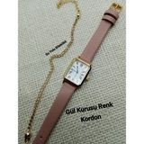 Brality Vintage Kadın Kol Saati- Gold Kasa- Oval Model- Gül Kurusu Kroko Desenli Kordon TT0054 - 20 cm