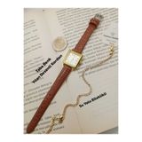 Brality Vintage Minimal Kare GOLD Renk Kasa... TABA RENK Kordonlu.... Kadın Kol Saati... Beyaz Kadran - SU YOLU BİLEKLİKLİ