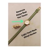 Brality Vintage Model , Gold RENK Kasa , Kadın Kol Saati , Çağla Yeşili Renk Kordon , Retro Beyaz Renk Kadran , (SAAT SOL KENARINA KİŞİYE ÖZEL YAZI YAZILIR)