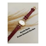 Brality VİNTAGE RETRO Model ( HAKİKİ DERİ) BORDO Renk Kroko Desenli Kordon Gold Kasa Yeni Sezon Kadın Kol Saati