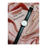 Brality Vintage Retro Model Koyu Yeşil Kordonlu Kadın Kol Saati - Gold Renk Kasa - SU YOLU BİLEKLİKLİ