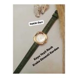 Brality Yeni Moda Vintage TASARIM Gold Renk Kasa , HAKİKİ DERİ - KOYU Yeşili Renk Kadın Kol Saati Yeni Moda , Beyaz Renk Kadran