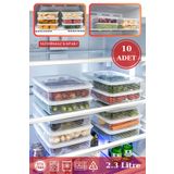 BRAMBLE LIFE 10 Adet 3,2 LT Sızdırmaz Dikdörtgen Buzdolabı Buzluk ve Mikrodalga Saklama Kabı Seti Şeffaf