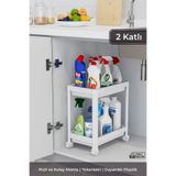 BRAMBLE LIFE 2 Katlı Tekerlekli Düzenleyici Raf, Banyo Dolabı, Mutfak Tezgah ve Evye Altı, Beyaz