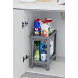 BRAMBLE LIFE 2 Katlı Tekerlekli Düzenleyici Raf, Banyo Dolabı, Mutfak Tezgah ve Evye Altı, Gri