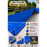 Branda Noktası Mavi Balkon Brandası - 650 gr PVC Polyester - Kuşgözlü ve Kolon Takviyeli Balkon Demiri Brandası