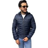 Brango Erkek Kapitone Çizgili Desenli Kapüşonlu Slim Fit Şişme Casual Mont - Lacivert