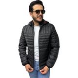 Brango Erkek Kapitone Çizgili Desenli Kapüşonlu Slim Fit Şişme Casual Mont - Siyah