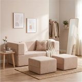 BRANNA HOME Neo Açılır Koltuk & 2 Li Puflu Uzanma Koltuğu & Çok Amaçlı Aktivite & Yatak Olabilen - Krem