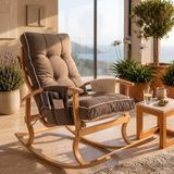 Branna Home Salın Minderli Ahşap Sallanan Sandalye - Dinlenme Sandalyesi - Kahverengi