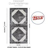 Brano 30X60 cm Kendinden Yapışkanlı Duvar,banyo,tezgah Arası Kaplama Karo Desen 12 Adet - Koyu Gri - 30 x 60 cm