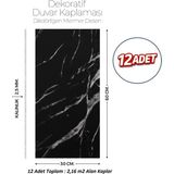 Brano 30X60 cm Kendinden Yapışkanlı Duvar,banyo,tezgah Arası Kaplama Siyah Mermer Desen 12 Adet - 30 x 60 cm