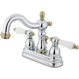 Brass Kb1604pl Heritage 4 İnç Centerset Lavabo Bataryası Porselen Kol Saplı, Parlak Krom Parlak Pirinç