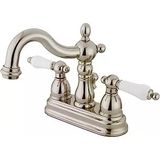 Brass Kb1606pl Heritage 4" Porselen Kol Saplı Merkezli Lavabo Bataryası Pn, Cilalı Nikel
