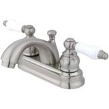 Brass Kb2608pl 4 İnç Centerset Lavabo Bataryası, Porselen Kol Saplı Fırçalanmış Nikel