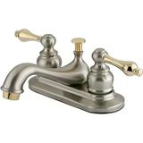 Brass Kb609al Restorasyon 4 İnç Centerset Lavabo Bataryası, Fırçalanmış Nikel Parlak Pirinç