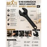 BRATİ HAND TOOLS 10'' Kurbağacık Ingiliz Anahtarı Ayarlı Anahtar 10 No