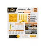 Brati Hand Tools 10Mm Roket Dübel Profesyonel 10Mm Plastik Sarı Dübel 10*60 (100 Adet)