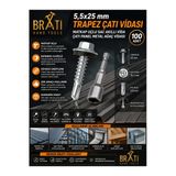 BRATİ HAND TOOLS 5,5X25 Çatı Vidası Trapez Sac Vidası Matkap Uçlu Sac Çatı Panel Metal Vida 100 Adet Adaptörlü
