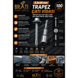 BRATİ HAND TOOLS 5,5X38 Çatı Vidası Trapez Sac Vidası Matkap Uçlu Sac Çatı Panel Metal Vida 100 Adet Trapez Çatı Vidası Adaptörlü