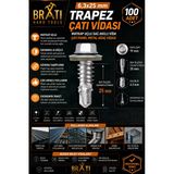 Brati Hand Tools 6.3X25 Trapez Çatı Vidası Panel Vidası M10 Adaptörlü 100 Adet Trapez Vida