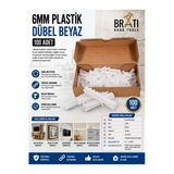 BRATİ HAND TOOLS 6mm Plastik Dübel Beyaz Made 100 Adet