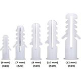 BRATİ HAND TOOLS 80 Adet Plastik Dübel Karma Seti Beyaz Renkli 6 mm 7 mm 8 mm 10 mm 12 mm Ölçülerle Kullanıma Uygun