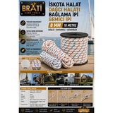 BRATİ HAND TOOLS 8mm Iskota Halat Dağcı Halatı Bağlama Ipi Gemici Ipi 10 Metre Beyaz