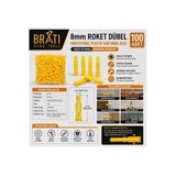 Brati Hand Tools 8Mm Roket Dübel Profesyonel 8Mm Plastik Sarı Dübel 8*50 (100 Adet)